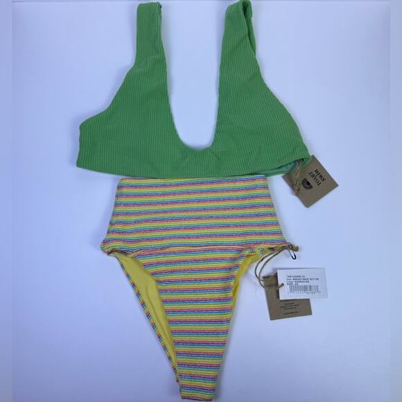 NWT Free People x Toast Swim Bikini Bundle Green, Coral And Rainbow Rib Sz XS - Picture 3 of 11
